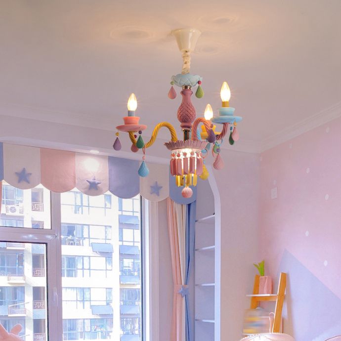 Candle Shape Chandelier Modern Macaroon Stainless Steel Down Lighting Pendant for Bedroom