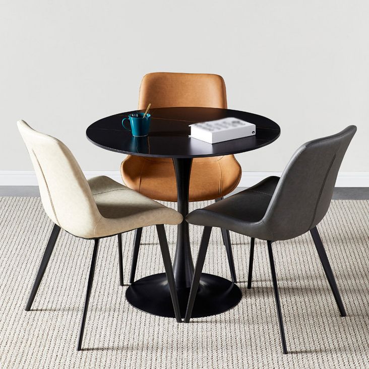 Round Tulip Base Modern Dining Table Two-Color Fixed Table with Sintered Stone