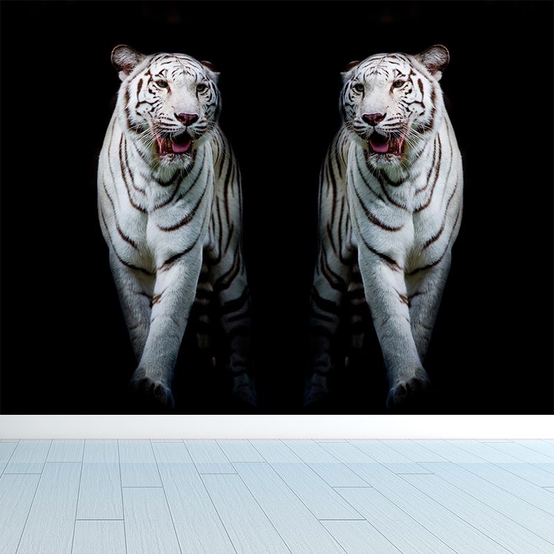Modern Tigers Mural Wallpaper for Girls Bedroom Full Size Wall Covering in Black