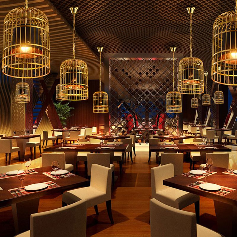 Golden Birdcage Design Metal Suspension Lichte stof Schaduw Creatief verlichtingsarmatuur met 35,5 "verstelbare hangende ketens