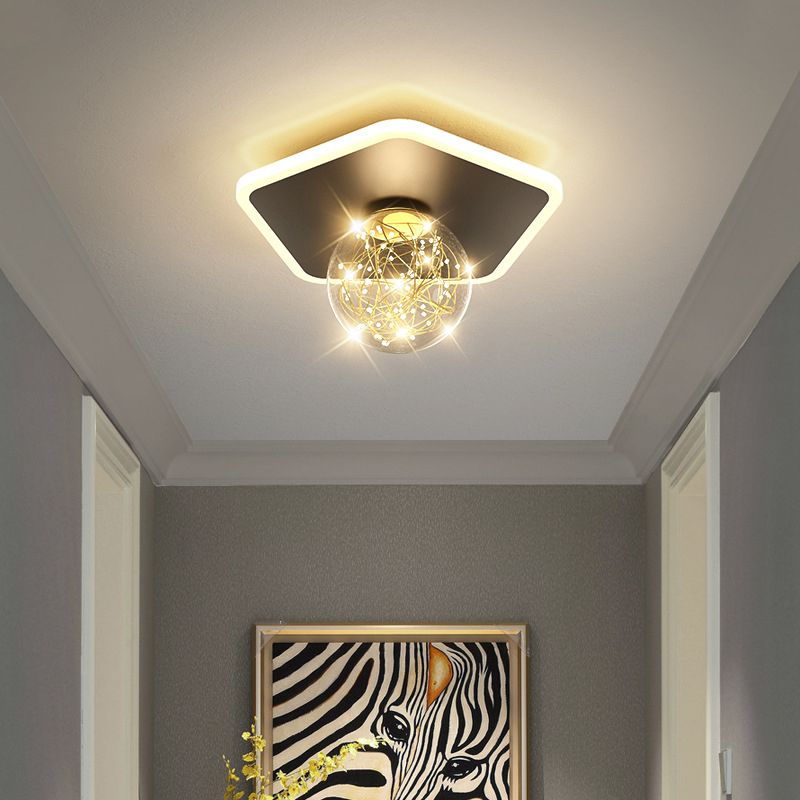 Stylish Modern Flush Mount Lamp Black Starry Ceiling Fixture with Ball Glass Shade for Hallway