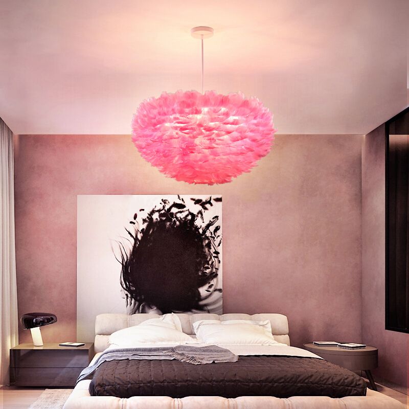 Nordic-Style Shaded Chandelier Pendant Light Feather Bedroom Pendant Lighting Fixture