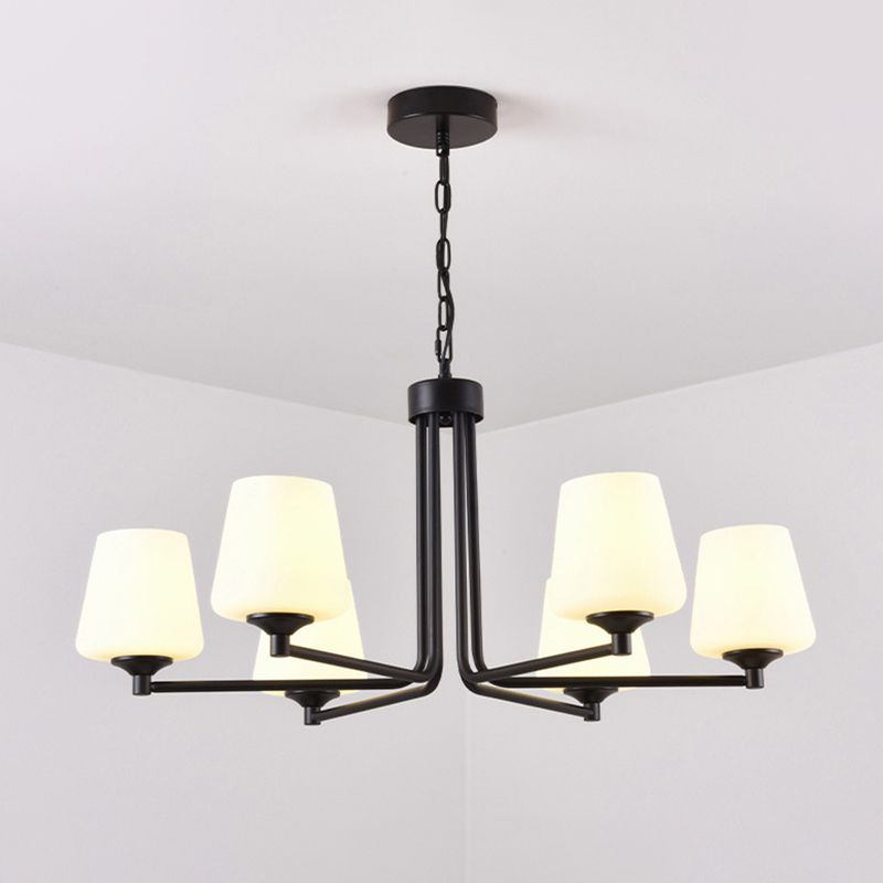 Noordse stijlvolle kegel plafond hanger licht wit glas 6/8/10 hoofden woonkamer kroonluchter lamp in zwart