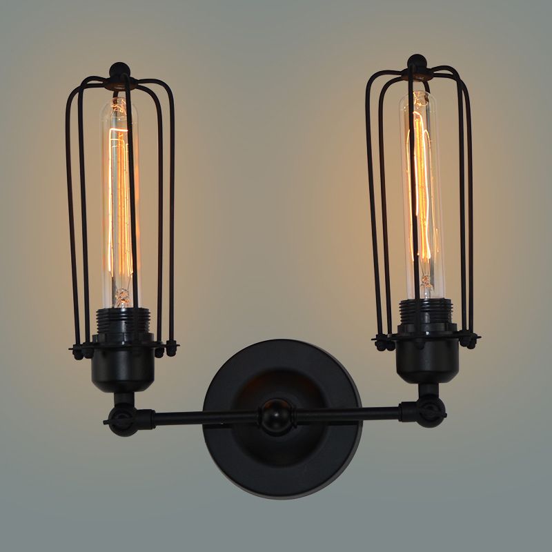 2 Lights Metal Wall Mounted Light Fixture Industrial Cage Shade Wall Hanging Lights for Bathroom