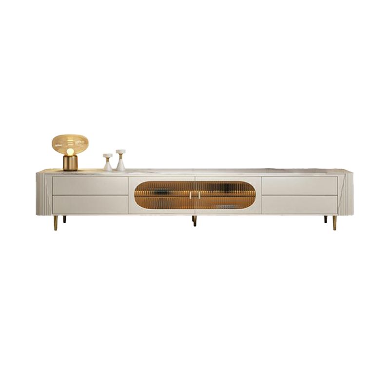 White Stone TV Stand Modern TV Media Stand with Legs for Living Room