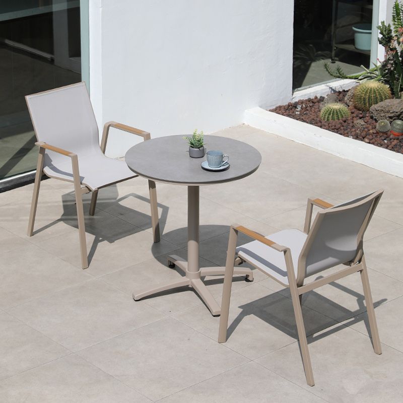 Contemporary Patio Dining Side Chair in Beige Aluminum with Fabric Back