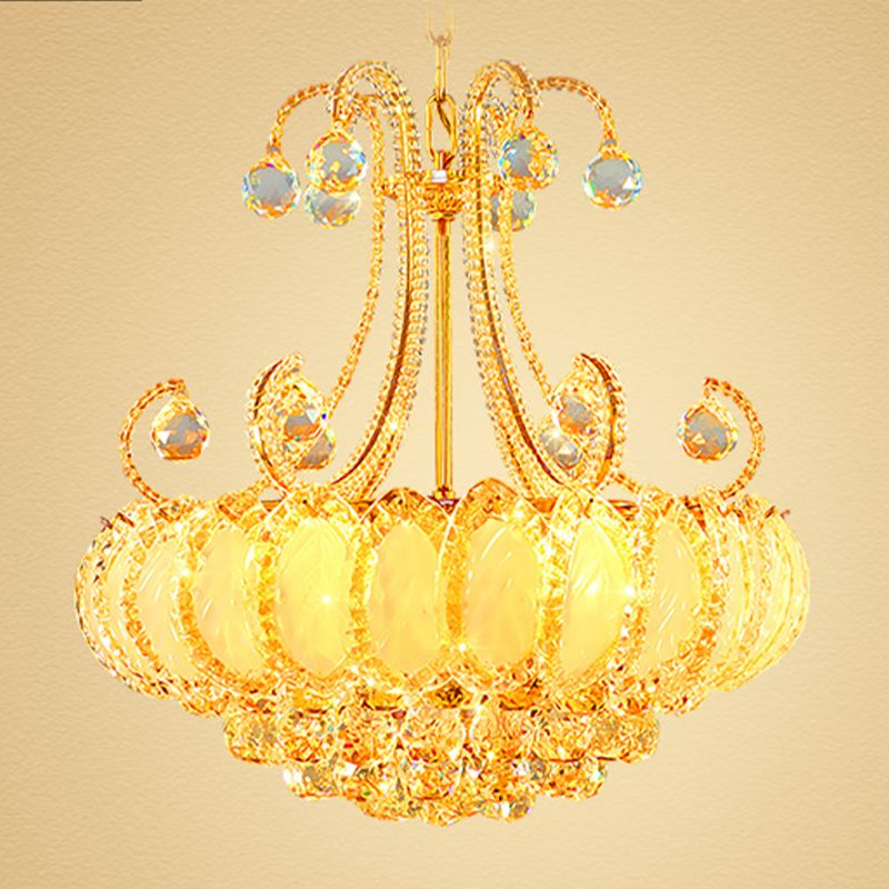 Modernist Waterfall Chandelier Clear Crystal Orb 5-Head Living Room Pendant Light Fixture in Chrome/Gold