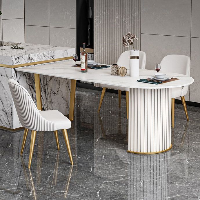 Luxury Free Form Dining Table Sintered Stone Double Pedestal Kitchen Desk