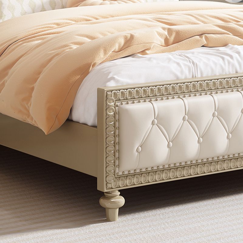 Queen Size Victorian Wood Bed Frame Tufted Upholstered Standard Bed in Beige