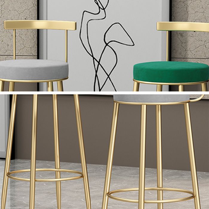 Glam Style Backrest Counter Stool Iron Cafe Bar Stool with Velvet Cushion and Pedal