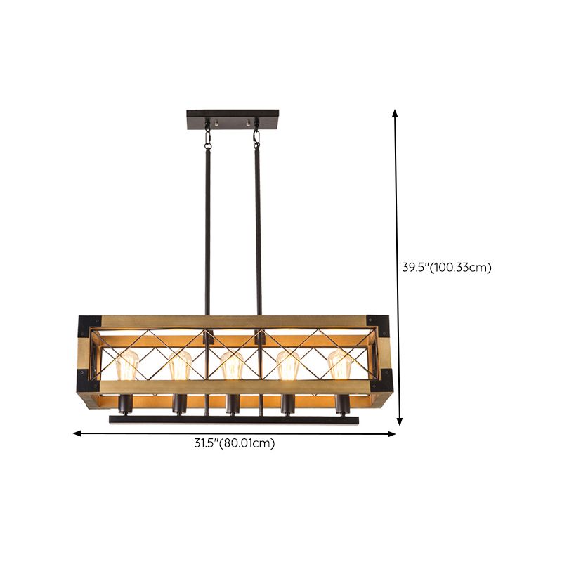 Industrial Style Rectangle Island Pendants 5-Light Metal Pendant Lights for Dining Room