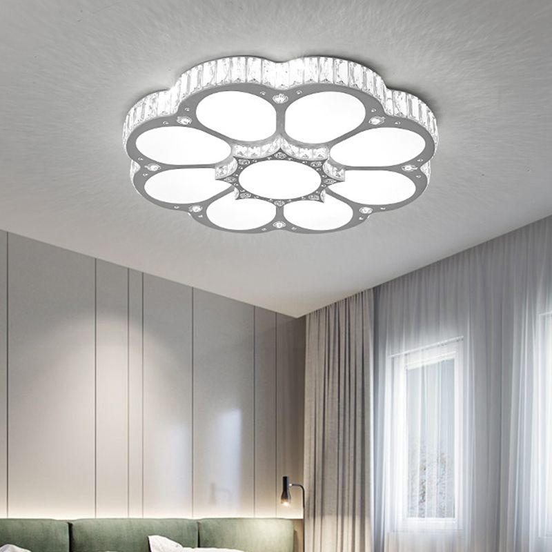 White Floral Ceiling Mount Light Fixture Modern LED Crystal Flushmount Ceiling Fixture