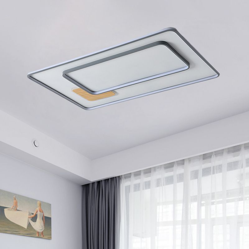 Contemporary LED Flush Mount with Metal Shade White Rectangle/Squared Ceiling Mount in Warm/White Light, 16.5"/20.5"/35.5" L