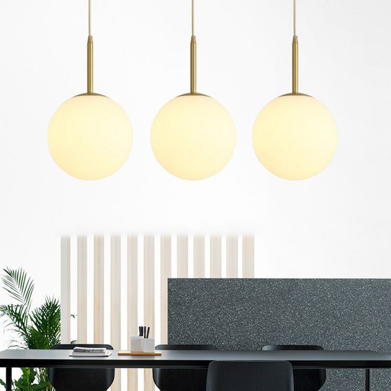 Sphere Opal Glass Multiple Lamp Pendant Minimalism 3-Bulb Gold Pendulum Light for Dining Room