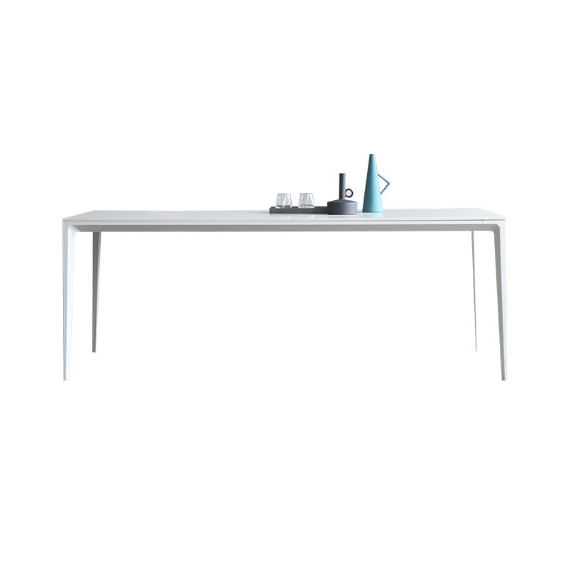 Modern Sintered Stone White Dining Set with Rectangle Tabale and Metal Base Dining Room Set