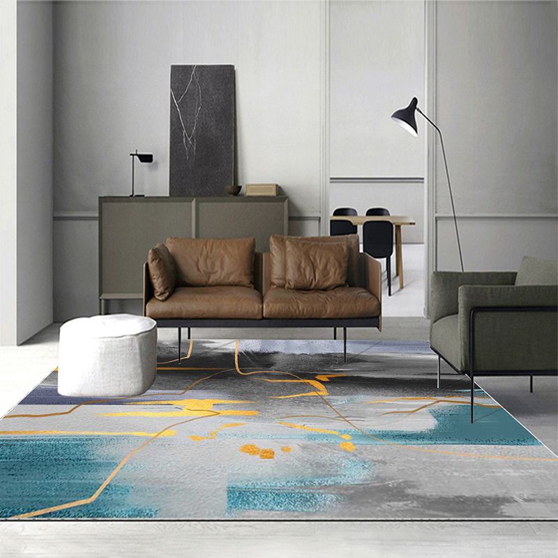 Modern Rug Funky Gray Tone Abstract Print Carpet Polyester Stain Resistant Area Rug for Living Room
