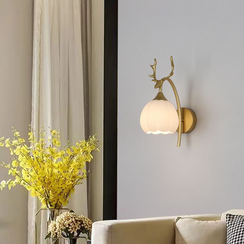 Glass Shade Wall Mounted Sconce Modern White Shade Wall Lights for Bedroom