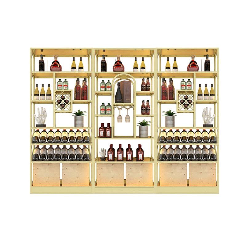 Metal Floor Wine Bottle & Glass Rack Modern Wine Holder with Shelf