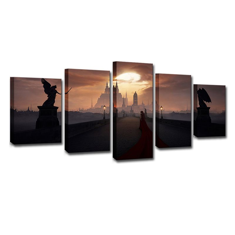 Brown Angel and Demon Wall Art Multi-Piece Modernism Teenage Bedroom Canvas Print