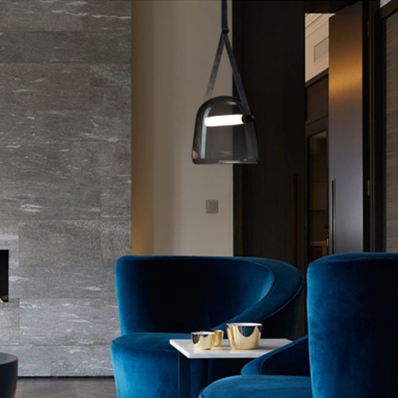 Nordic Bell Ceiling Pendant Light White/Smoke Gray Glass 1 Light Living Room Hanging Light Kit