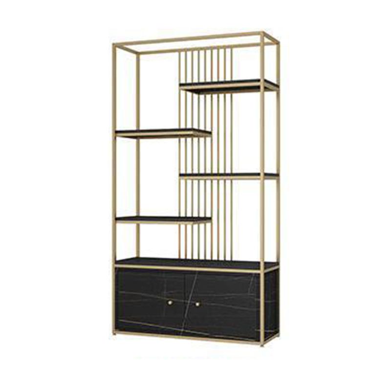 Modern Metal Bookcase Standard Bookshelf With Doors 76.7" H x 11.8" W