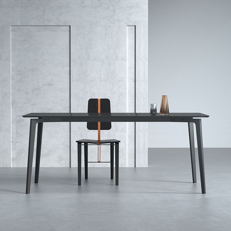 Metal Modern Dinette Table with 4 Legs Black Stone Top Dining Table