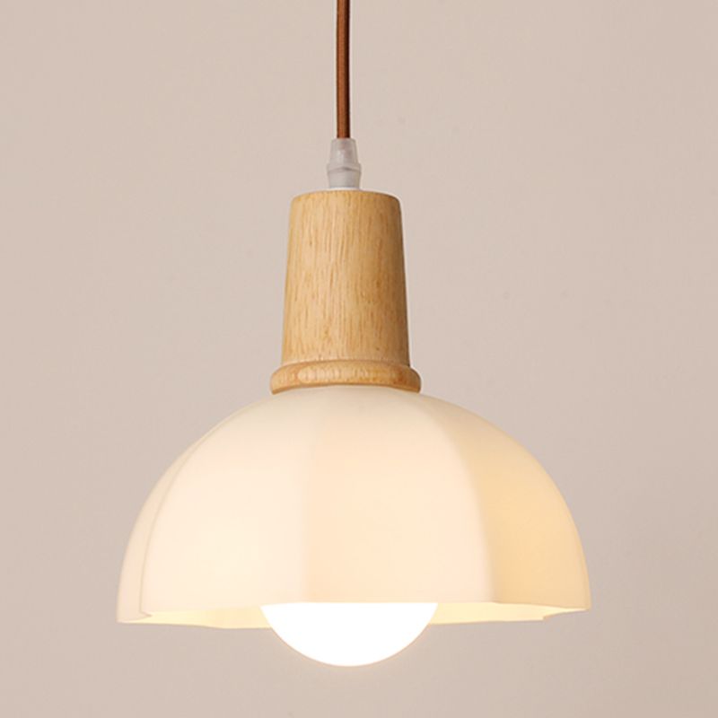 Bowl Shade Dining Room Pendent lampe blanc Verre nordique Style suspendu luminaire en bois