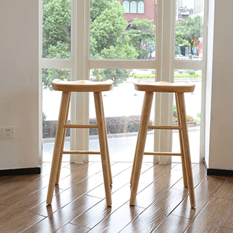 Modern Backless Counter Stool Wood Bar Stool with Pedal and Wooden Seat