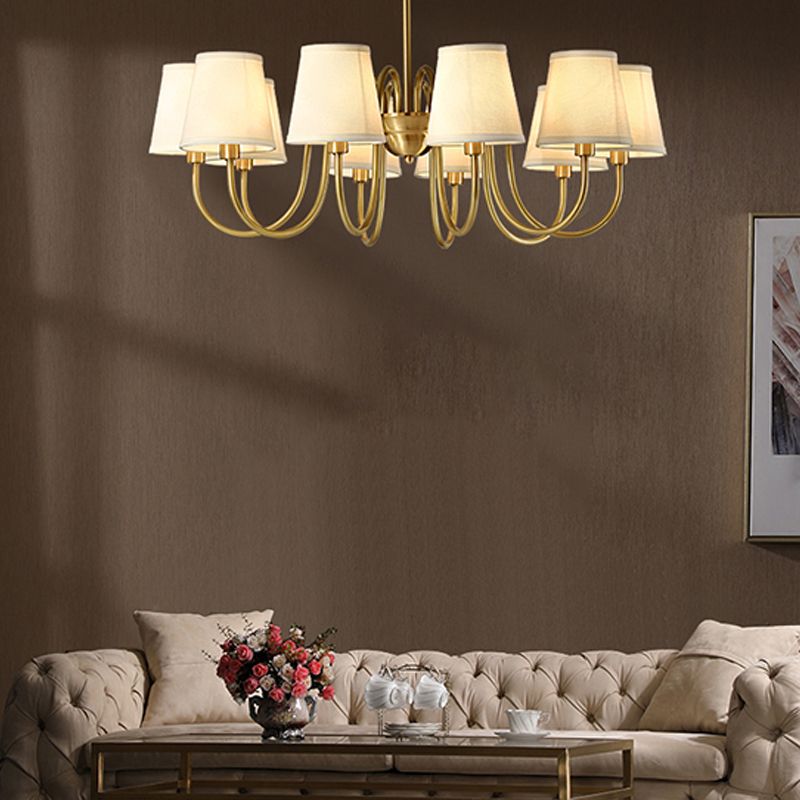Barrel Chandelier Lighting Fixtures Traditional Multi-Head Suspension Light with White Fabric Shade