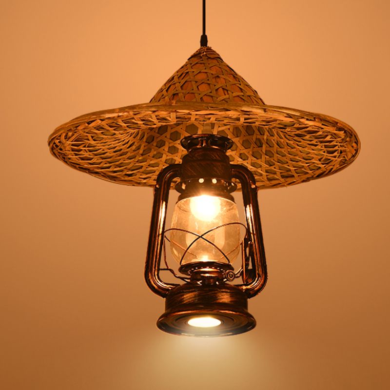 Rustieke hoed schaduw lantaarn hanger 1-licht helder glazen slinger licht in zwart voor restaurant