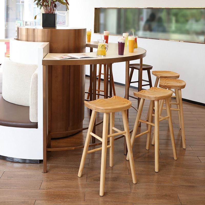 Coffee Shop Contemporary Wood Seat Barstool Wood 4 Legs Bar Stool with Pedal