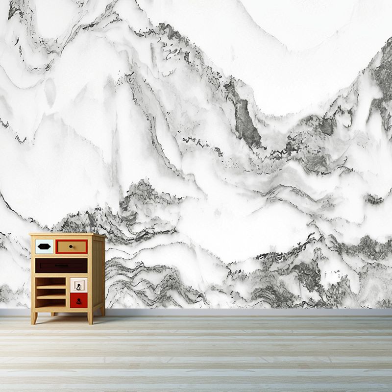 Decoración de pared de montaña de acuarela en gris pastel, mural de pared tradicional para uso comercial