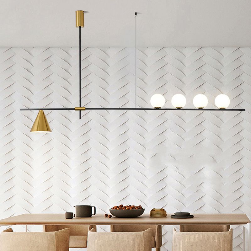 Modern Simple Iron Hanging Lamp Strip Shape Island Light Fixture for Dining Table