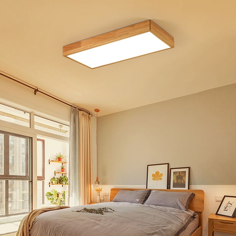 Plafonnier LED Log Color de simplicité moderne, plafonnier rectangulaire en bois avec abat-jour en acrylique
