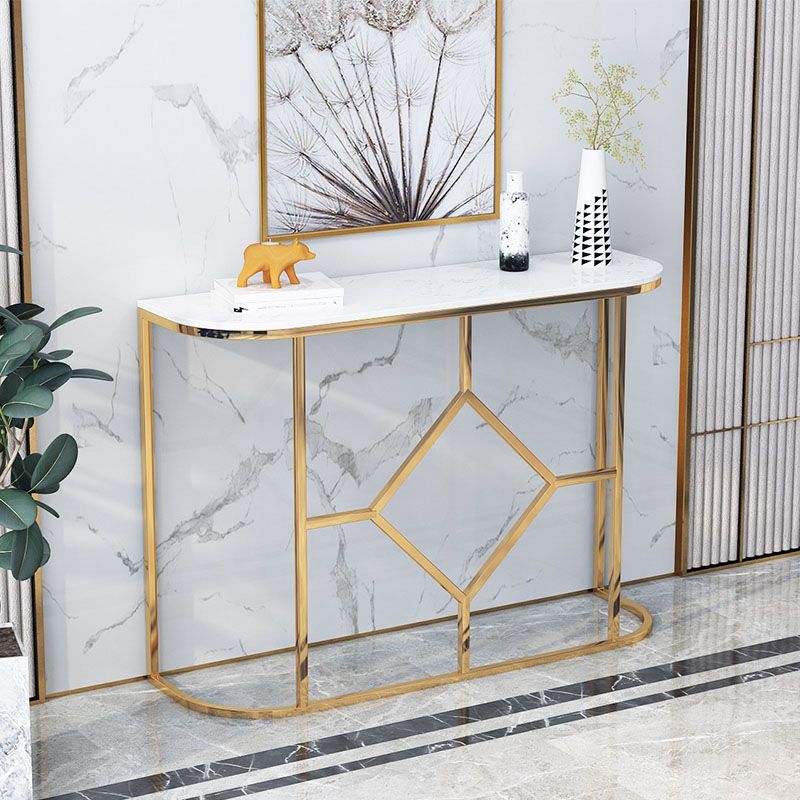 12" W Glam Marble Console Table Half Moon Abstract Accent Table for Hall