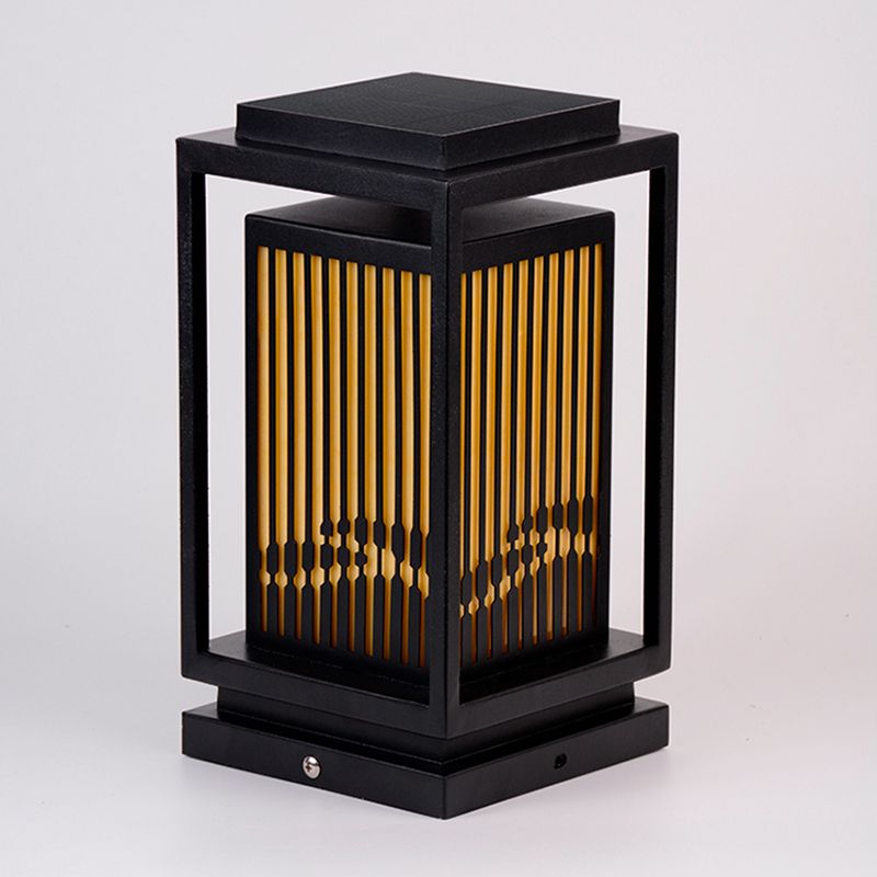 Rectangular Solar Pillar Lamp Modern Metal Outdoor Waterproof Light in Black
