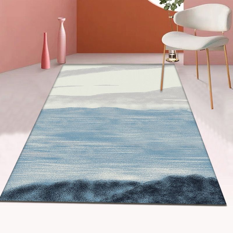Grey and Blue Modernist Rug Polyester Abstract Rug Pet Friendly Washable Anti-Slip Backing Carpet for Living Room