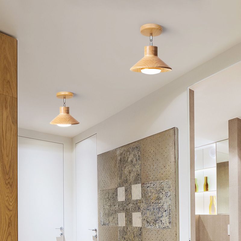 Cone Shape Wood Flush Light Modern Style 1 Light Flush Mount Ceiling Lights in Brown