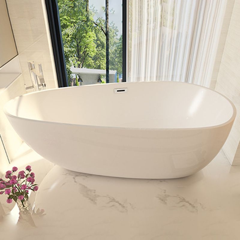 Matte Finish Oval Bathtub with Drain and Overflow Trim Acrylic Soaking Freestanding Tub