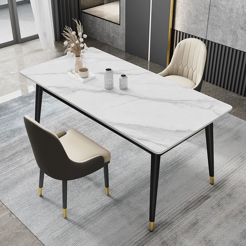 Metal Tripod Base Dining Table Modern Rectangle Stone Dining table in White
