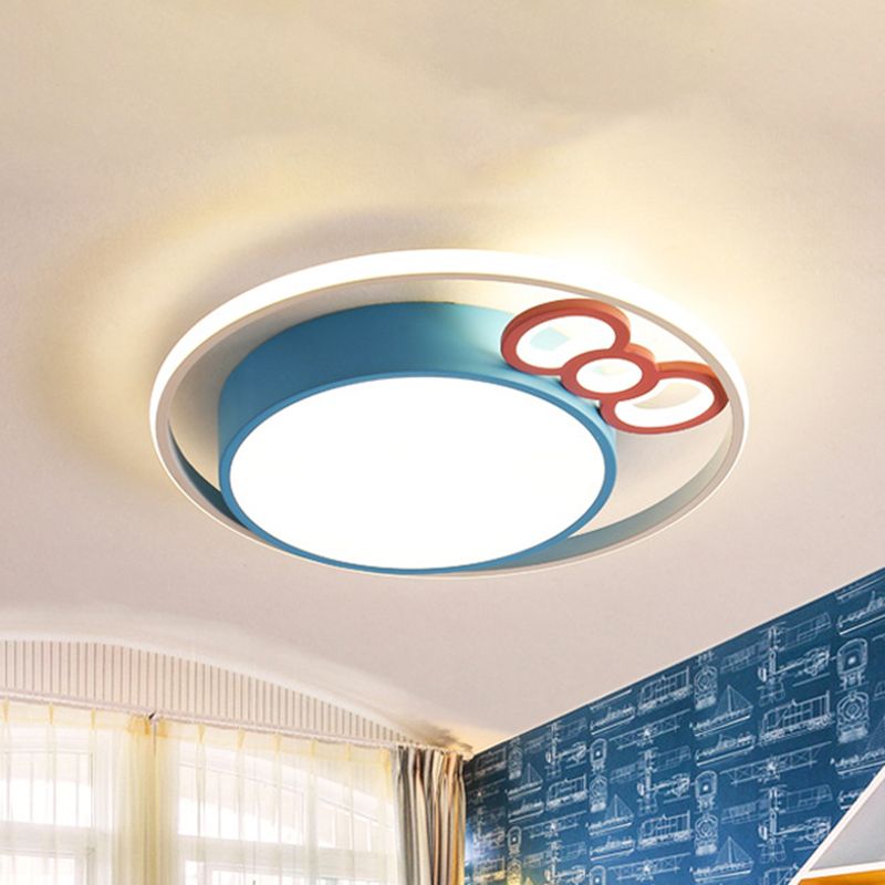 Kids LED Ceiling Mounted Fixture Pink/Blue Finish Bow and Round Flushmount Light in Warm/White Light, 18"/23" Dia