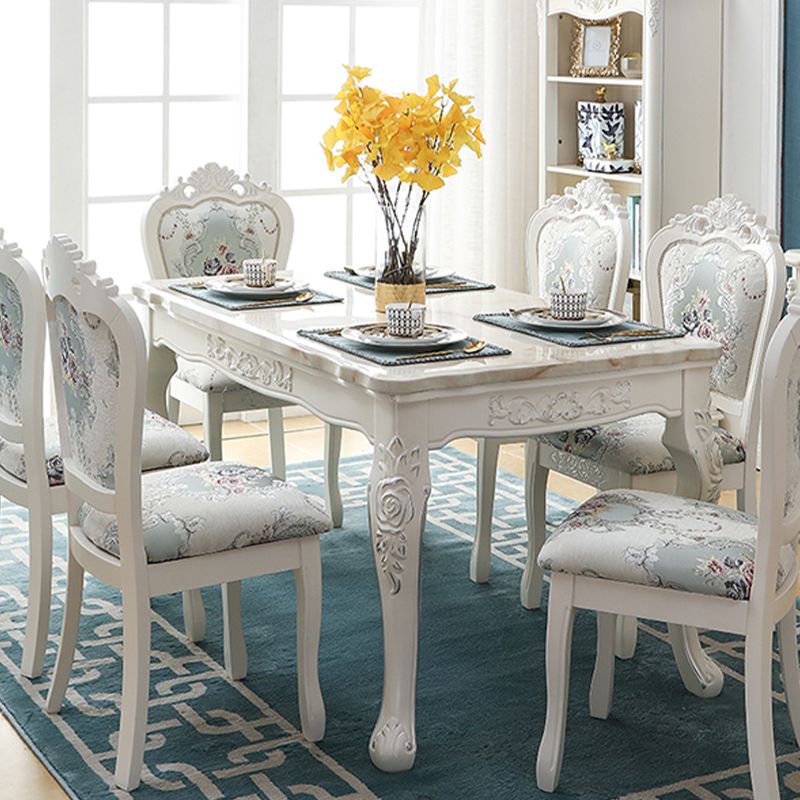 White Stone Top Dining Table Rectangle Dining Table with 4 Wood Legs