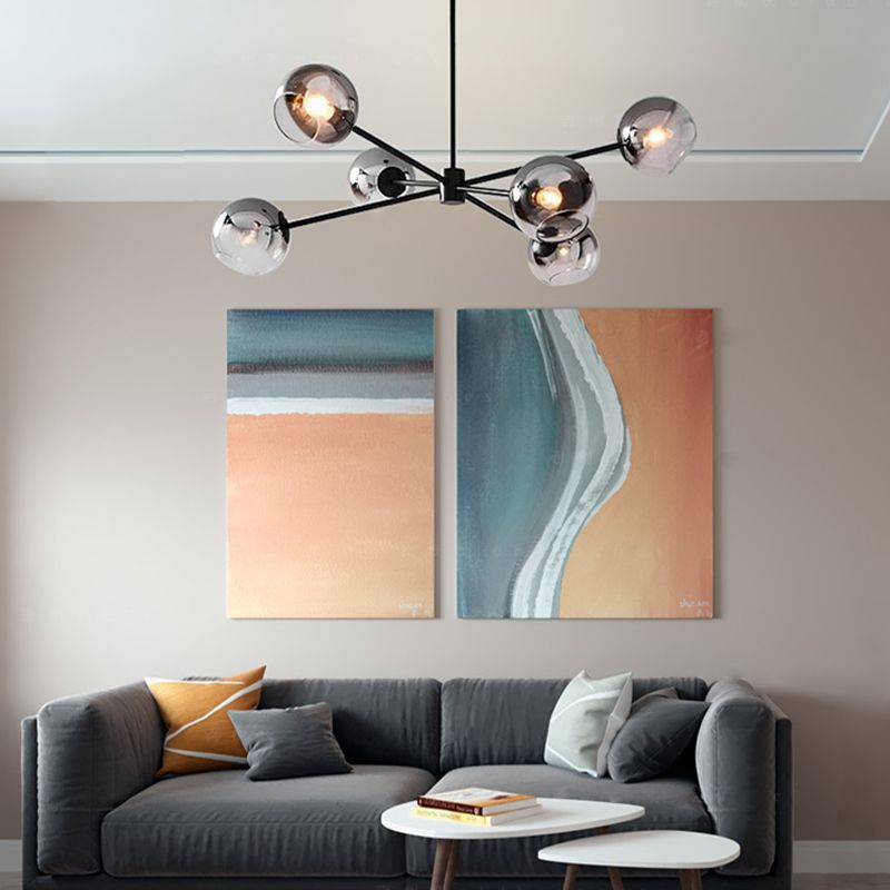 Zwarte moderne stijl kroonluchter licht rookgrijs schaduw 6 lichten verlichtingsarmaturen