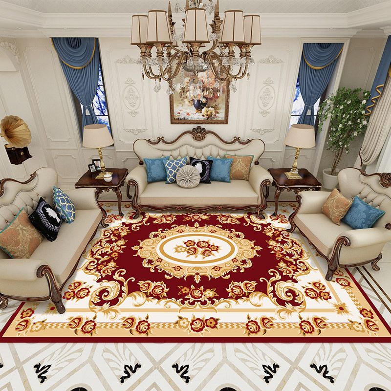 European Medallion Pattern Area Rug Polyester Area Carpet Anti-Slip Easy Care Rug for Home Decor