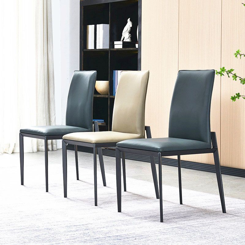 Contemporary Metal Kitchen Dining Chair Faux Leather Side Chair