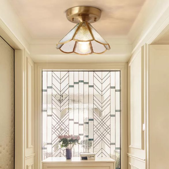 Colonial Scalloped Flush Mount Light Frosted Glass Brass Flush Mount Ceiling Lamp