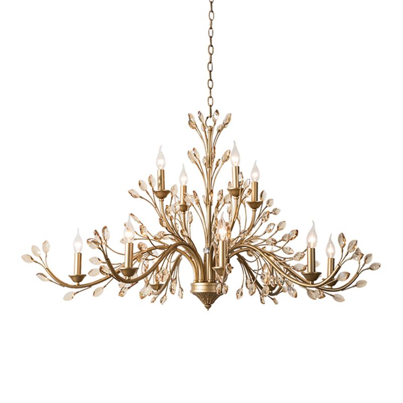 Multi Light Candle Pendant Light with Crystal Decoration American Country Style Metal Chandelier