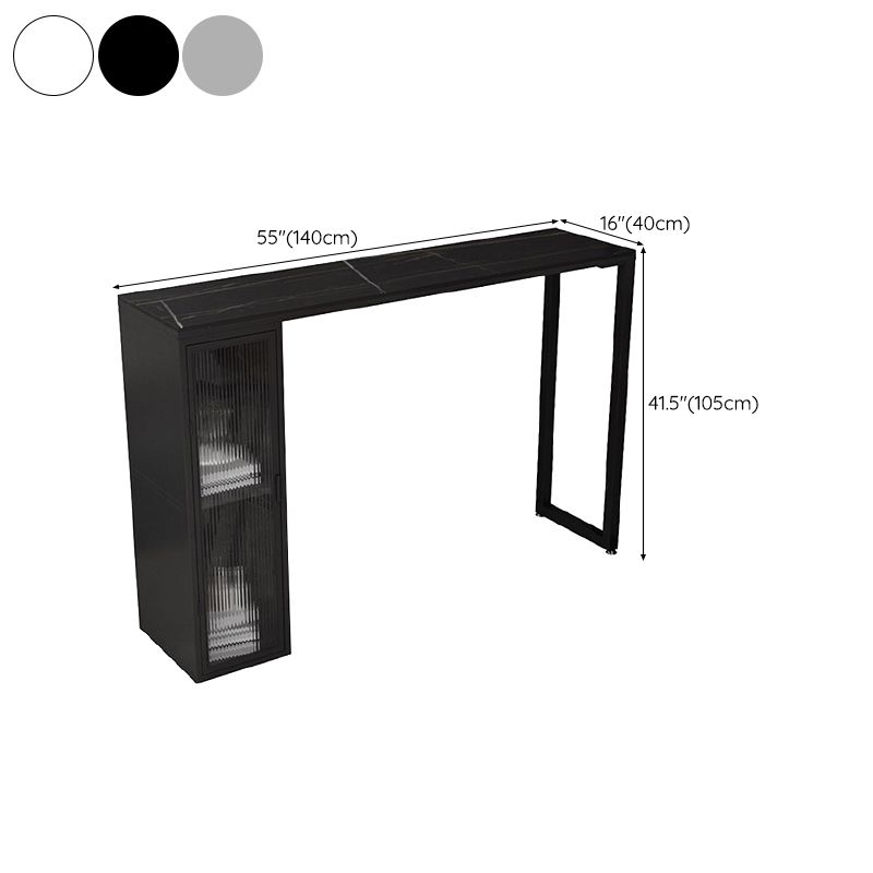 Modern Sintered Stone Bar Table Rectangle Dining Table with Storage Shelves