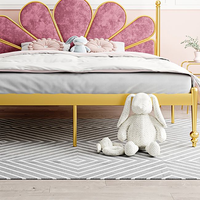 Glam Steel Standard Bed with Upholstered Headboard, 47" Tall Panel Bed