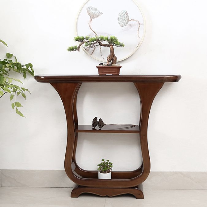 Solid Wood Rectangle Console Table 33.46" Tall Accent Table with Shelves